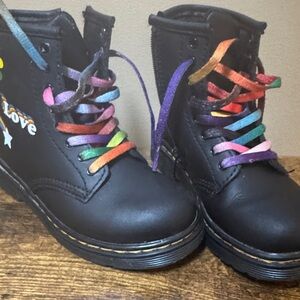 Dr. Martens Kids Black Boots with Rainbow Laces